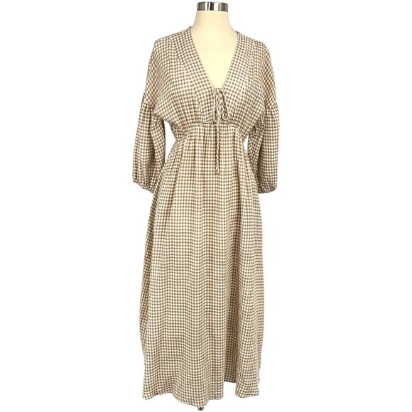 Worth Collective Dresses & Skirts - Worth Collective Hunter Printed Gauze Midi Dress Natural Plaid Bump Friendly XS
